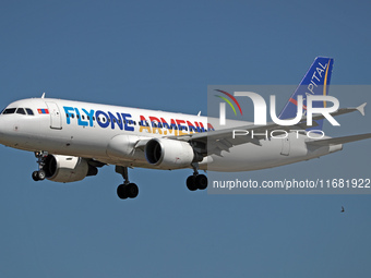 An Airbus A320-214 from FlyOne lands at Barcelona airport in Barcelona, Spain, on September 2, 2024. (