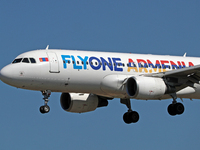 An Airbus A320-214 from FlyOne lands at Barcelona airport in Barcelona, Spain, on September 2, 2024. (