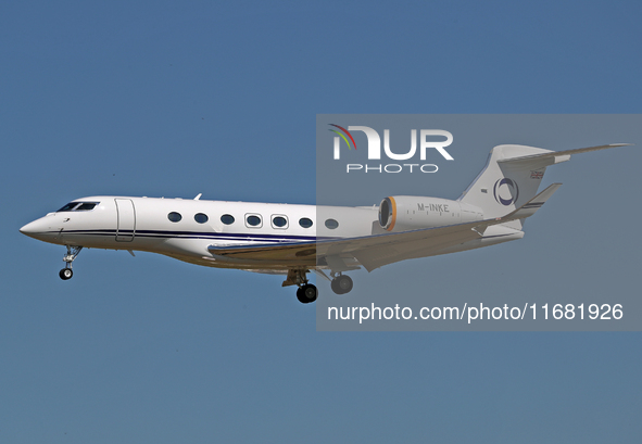 A Gulfstream G600 from Hampshire Aviation Company lands at Barcelona Airport in Barcelona, Spain, on September 2, 2024. 