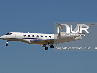 A Gulfstream G600 from Hampshire Aviation Company lands at Barcelona Airport in Barcelona, Spain, on September 2, 2024. (