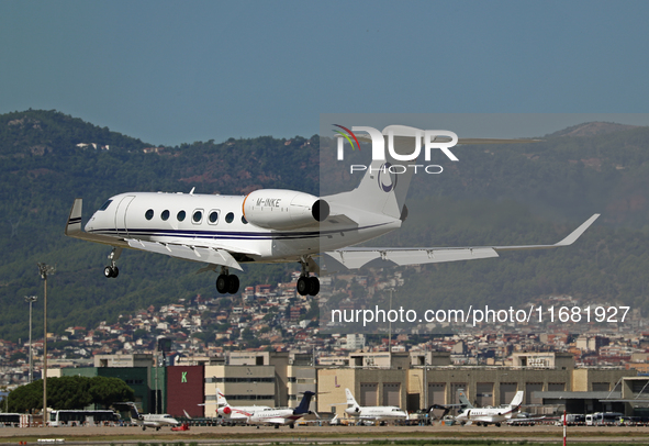 A Gulfstream G600 from Hampshire Aviation Company lands at Barcelona Airport in Barcelona, Spain, on September 2, 2024. 