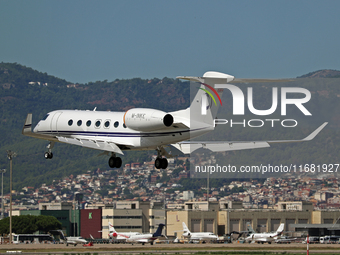 A Gulfstream G600 from Hampshire Aviation Company lands at Barcelona Airport in Barcelona, Spain, on September 2, 2024. (