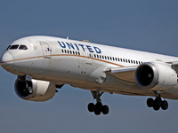 A Boeing 787-8 Dreamliner from United Airlines lands at Barcelona airport in Barcelona, Spain, on September 2, 2024. (