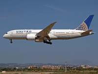 A Boeing 787-8 Dreamliner from United Airlines lands at Barcelona airport in Barcelona, Spain, on September 2, 2024. (