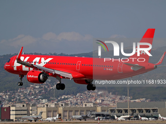 An Airbus A321-251N from Play company lands at Barcelona airport in Barcelona, Spain, on September 2, 2024. (