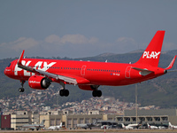 An Airbus A321-251N from Play company lands at Barcelona airport in Barcelona, Spain, on September 2, 2024. (