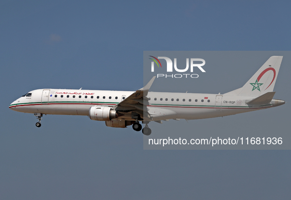 An Embraer E190AR from Royal Air Maroc lands at Barcelona airport in Barcelona, Spain, on September 2, 2024. 