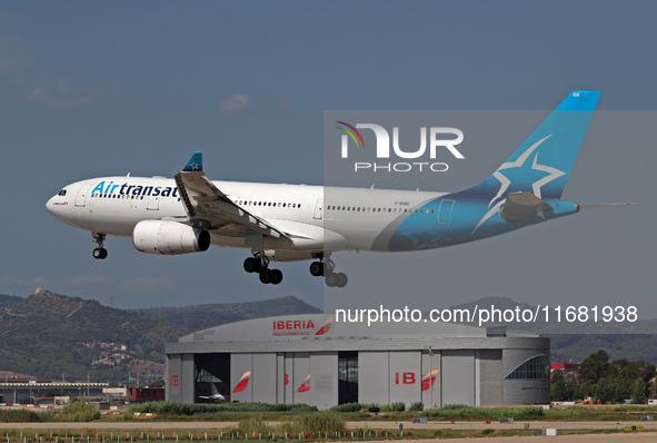 An Airbus A330-243 from Air Transat lands at Barcelona airport in Barcelona, Spain, on September 2, 2024. 