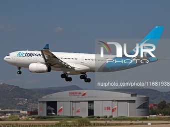 An Airbus A330-243 from Air Transat lands at Barcelona airport in Barcelona, Spain, on September 2, 2024. (