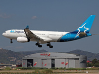 An Airbus A330-243 from Air Transat lands at Barcelona airport in Barcelona, Spain, on September 2, 2024. (