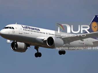 An Airbus A320-271N from Lufthansa lands at Barcelona airport in Barcelona, Spain, on September 2, 2024. (