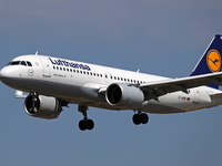 An Airbus A320-271N from Lufthansa lands at Barcelona airport in Barcelona, Spain, on September 2, 2024. (