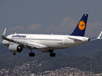 An Airbus A320-271N from Lufthansa lands at Barcelona airport in Barcelona, Spain, on September 2, 2024. (