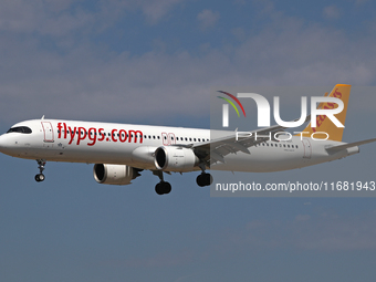 An Airbus A321-251NX from Pegasus company lands at Barcelona airport in Barcelona, Spain, on September 2, 2024. (