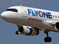 An Airbus A320-232 from FlyOne lands at Barcelona airport in Barcelona, Spain, on September 2, 2024. (