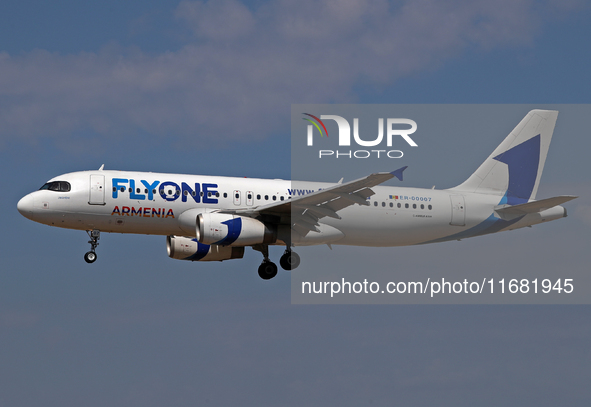 An Airbus A320-232 from FlyOne lands at Barcelona airport in Barcelona, Spain, on September 2, 2024. 