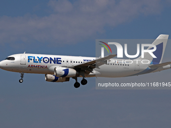 An Airbus A320-232 from FlyOne lands at Barcelona airport in Barcelona, Spain, on September 2, 2024. (