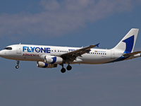 An Airbus A320-232 from FlyOne lands at Barcelona airport in Barcelona, Spain, on September 2, 2024. (