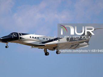 An Embraer Legacy 650E from VistaJet lands at Barcelona airport in Barcelona, Spain, on September 2, 2024. (