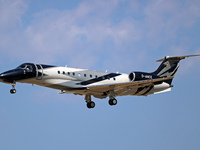 An Embraer Legacy 650E from VistaJet lands at Barcelona airport in Barcelona, Spain, on September 2, 2024. (