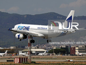 An Airbus A320-232 from FlyOne lands at Barcelona airport in Barcelona, Spain, on September 2, 2024. (