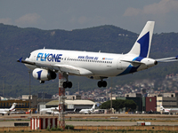 An Airbus A320-232 from FlyOne lands at Barcelona airport in Barcelona, Spain, on September 2, 2024. (