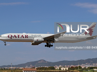 A Boeing 777-3DZ(ER) from Qatar Airways lands at Barcelona airport in Barcelona, Spain, on September 2, 2024. (