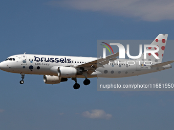 An Airbus A320-214 from Brussels Airlines lands at Barcelona airport in Barcelona, Spain, on September 2, 2024. (