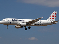 An Airbus A320-214 from Brussels Airlines lands at Barcelona airport in Barcelona, Spain, on September 2, 2024. (