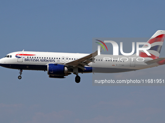 An Airbus A320-251N from British Airways lands at Barcelona airport in Barcelona, Spain, on September 2, 2024. (