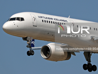 A Boeing 757-223 from Icelandair (Loftleidir Icelandic Livery) lands at Barcelona airport in Barcelona, Spain, on September 2, 2024. (