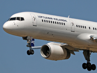 A Boeing 757-223 from Icelandair (Loftleidir Icelandic Livery) lands at Barcelona airport in Barcelona, Spain, on September 2, 2024. (