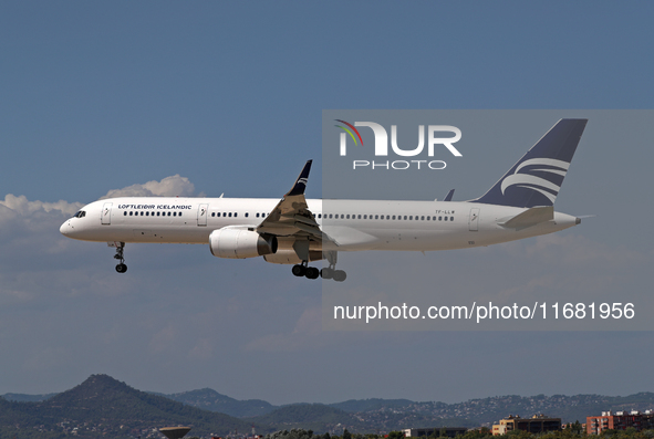 A Boeing 757-223 from Icelandair (Loftleidir Icelandic Livery) lands at Barcelona airport in Barcelona, Spain, on September 2, 2024. 