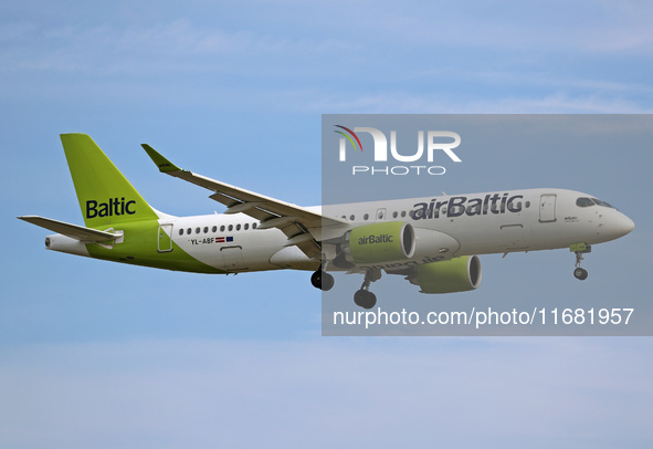 An Airbus A220-300 from Air Baltic lands at Barcelona airport in Barcelona, Spain, on September 11, 2024. 