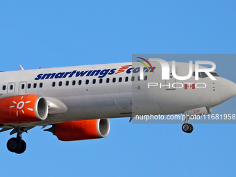 A Boeing 737-8SH from Smartwings lands at Barcelona airport in Barcelona, Spain, on September 14, 2024. (