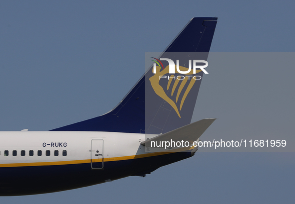 A Boeing 737-8AS from Ryanair UK lands at Barcelona airport in Barcelona, Spain, on June 6, 2024. 