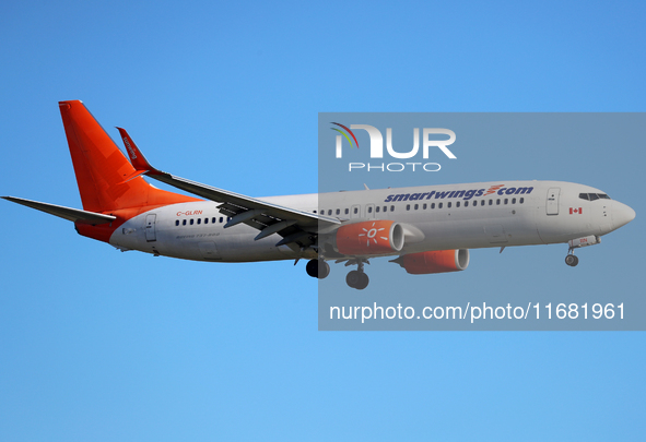 A Boeing 737-8SH from Smartwings lands at Barcelona airport in Barcelona, Spain, on September 14, 2024. 