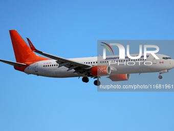 A Boeing 737-8SH from Smartwings lands at Barcelona airport in Barcelona, Spain, on September 14, 2024. (