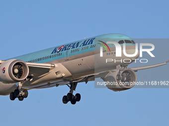 A Boeing 787-9 Dreamliner from Korean Air lands at Barcelona airport in Barcelona, Spain, on September 14, 2024. (