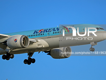 A Boeing 787-9 Dreamliner from Korean Air lands at Barcelona airport in Barcelona, Spain, on September 14, 2024. (