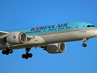 A Boeing 787-9 Dreamliner from Korean Air lands at Barcelona airport in Barcelona, Spain, on September 14, 2024. (