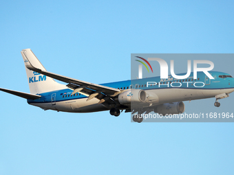 A Boeing 737-8K2 from KLM lands at Barcelona airport in Barcelona, Spain, on September 14, 2024. (