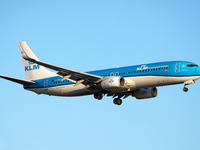 A Boeing 737-8K2 from KLM lands at Barcelona airport in Barcelona, Spain, on September 14, 2024. (