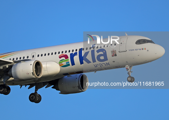 An Airbus A321-251NX from Arkia Israeli Airlines lands at Barcelona airport in Barcelona, Spain, on September 14, 2024. 