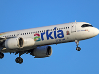 An Airbus A321-251NX from Arkia Israeli Airlines lands at Barcelona airport in Barcelona, Spain, on September 14, 2024. (