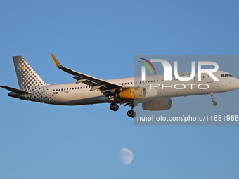 An Airbus A321-231 from Vueling lands at Barcelona airport in Barcelona, Spain, on September 14, 2024. (