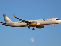 An Airbus A321-231 from Vueling lands at Barcelona airport in Barcelona, Spain, on September 14, 2024. (