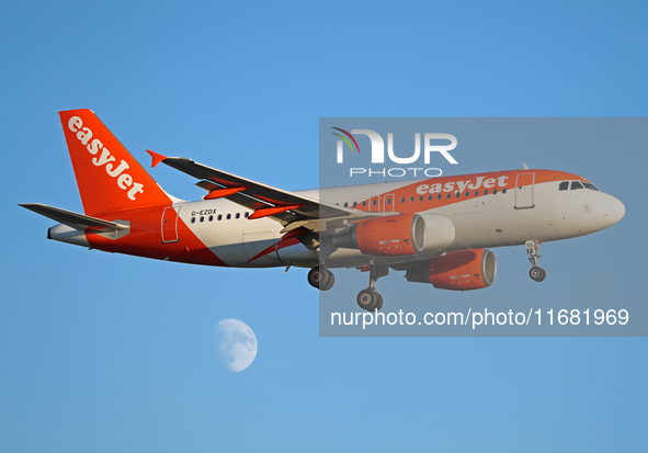 Airbus A19-111 from EasyJet lands at Barcelona airport in Barcelona, Spain, on September 14, 2024. 