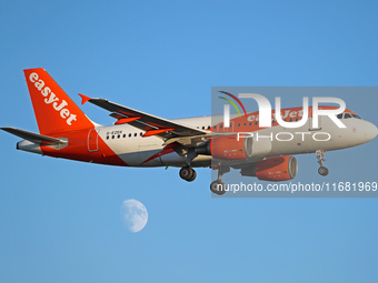 Airbus A19-111 from EasyJet lands at Barcelona airport in Barcelona, Spain, on September 14, 2024. (