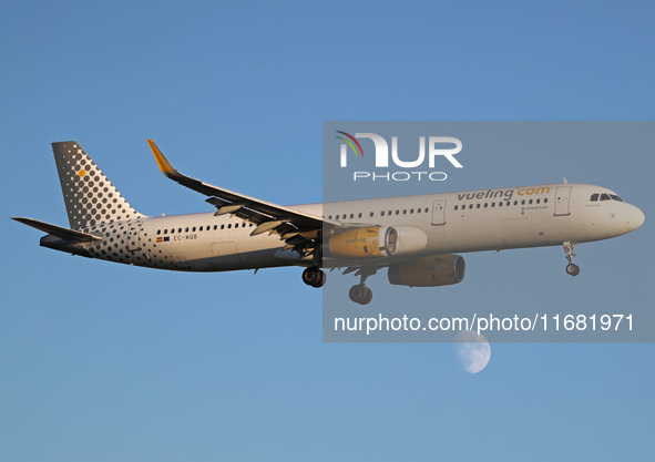 An Airbus A321-231 from Vueling lands at Barcelona airport in Barcelona, Spain, on September 14, 2024. 